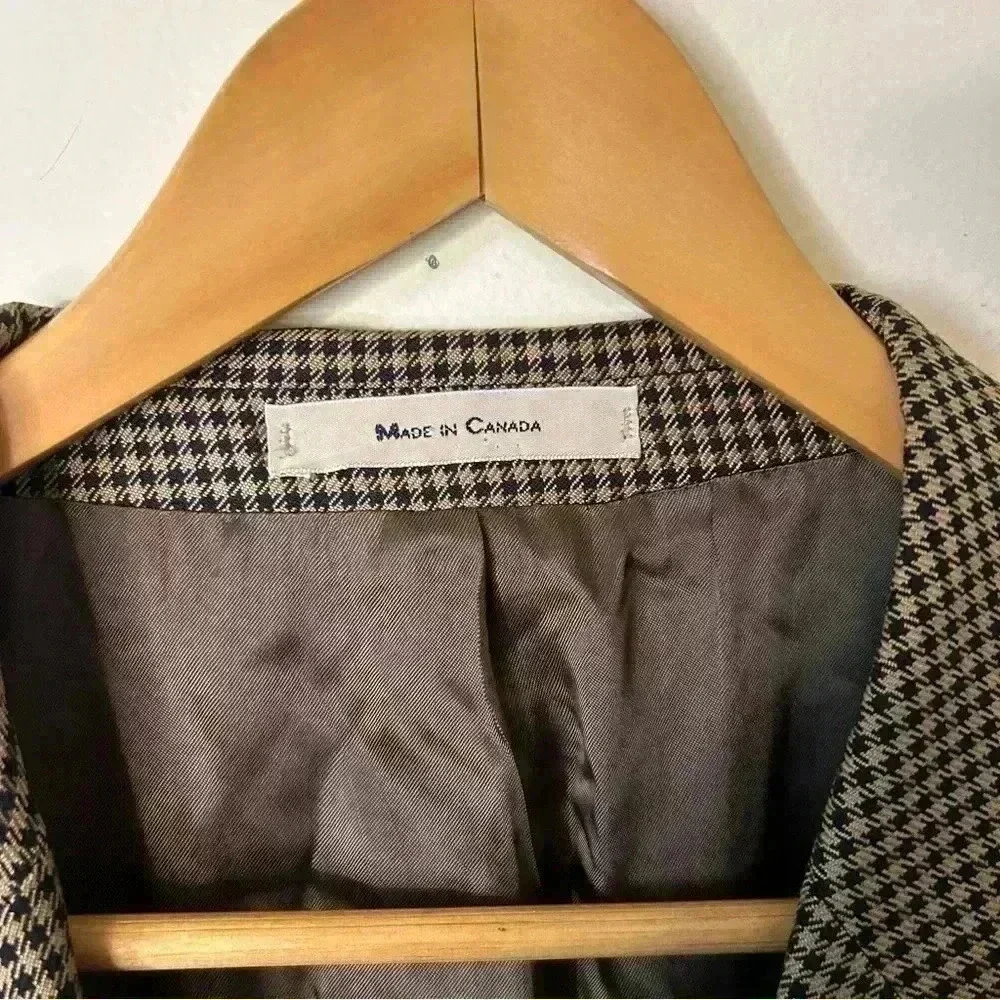 Vintage Chaps Ralph Lauren Houndstooth Silk Wool Blazer Size 48T